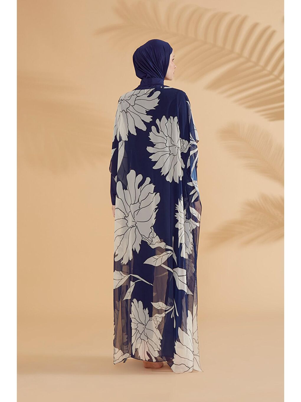 Çiçekli Lacivert Pareo Kaftan P2348-4