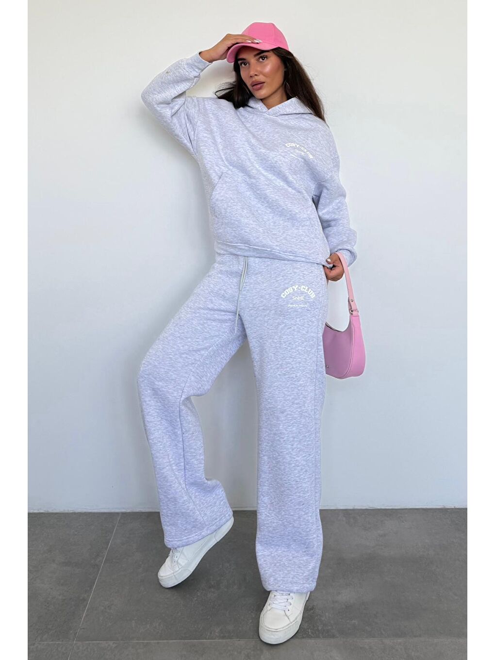 Beyaz Karmelanj Kapüşonlu Baskılı Kadın Eşofman Takımı Mg2524-9