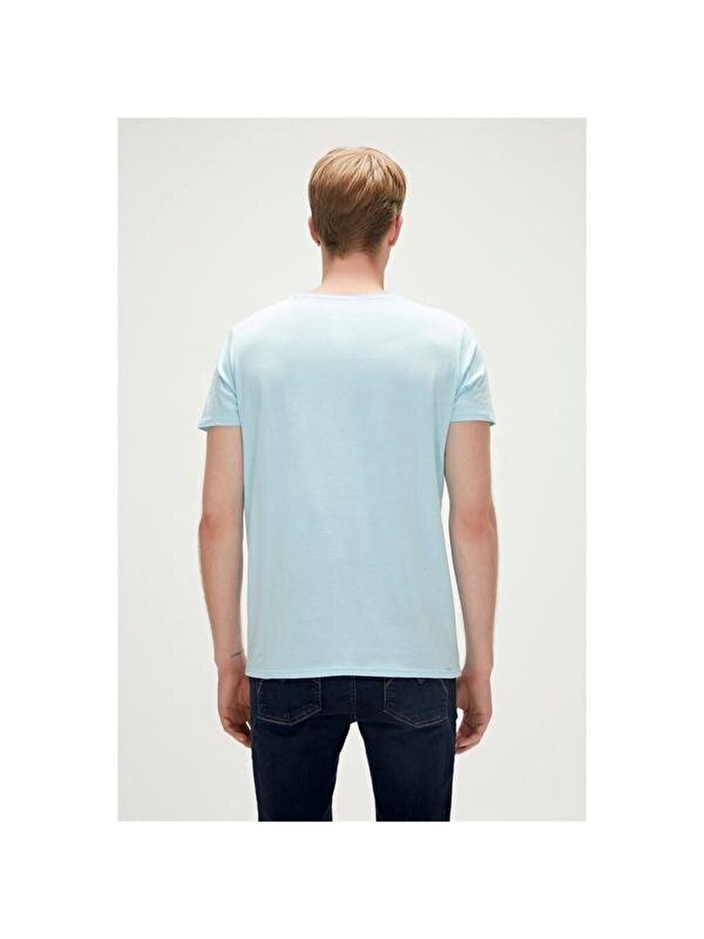 Erkek Mavi Bisiklet Yaka Tişört-1