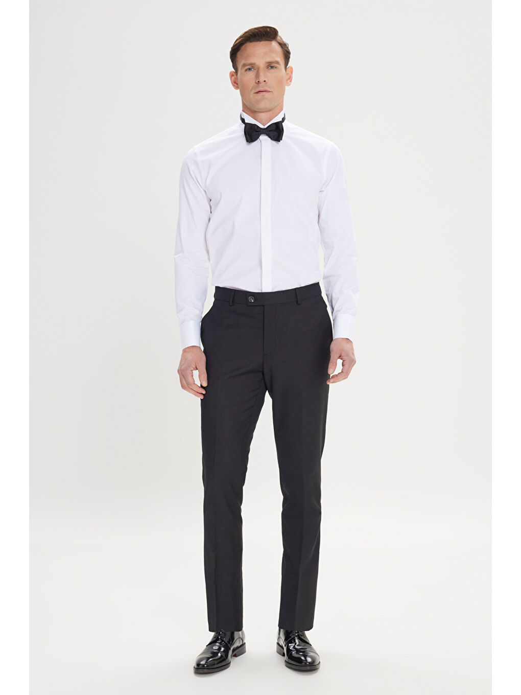 Erkek Beyaz Slim Fit Dar Kesim Ata Yaka %100 Pamuk Gömlek-1