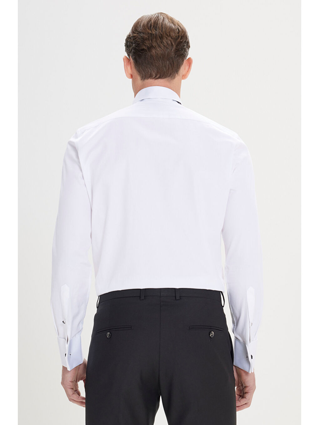 Erkek Beyaz Slim Fit Dar Kesim Ata Yaka %100 Pamuk Gömlek-4