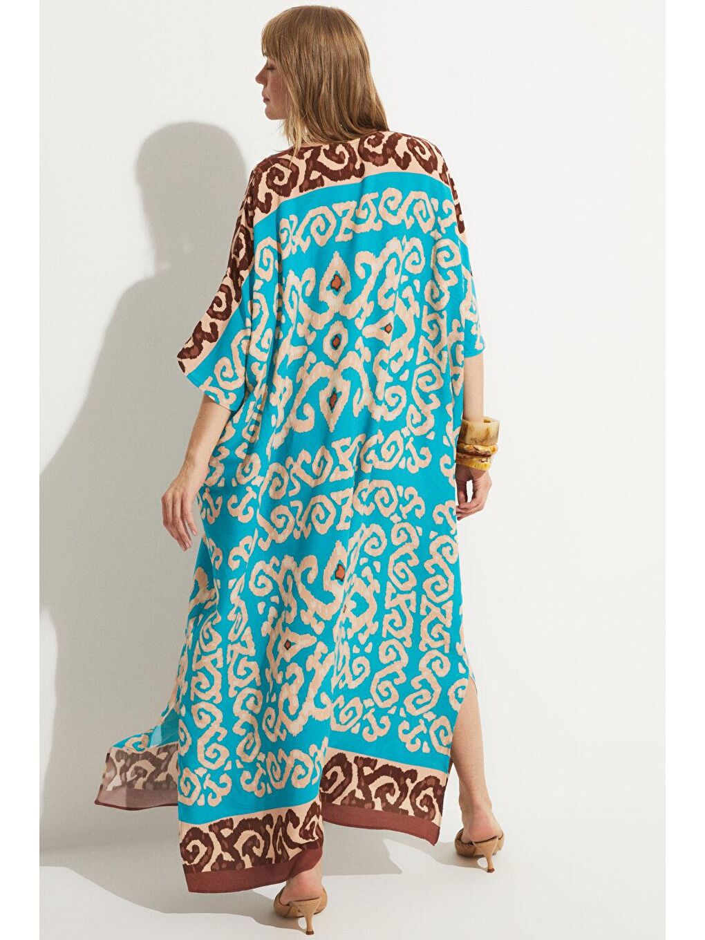 June Mavi Desenli Kaftan Elbise - 3