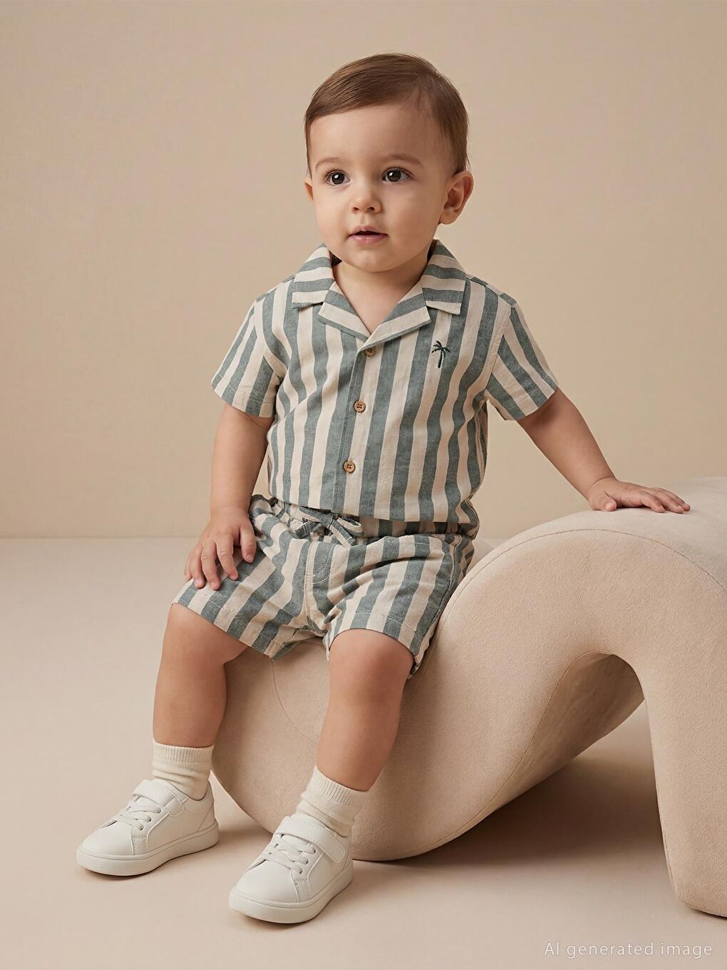 Baby Çizgili 6-18 Ay Şort - Yeşil-2