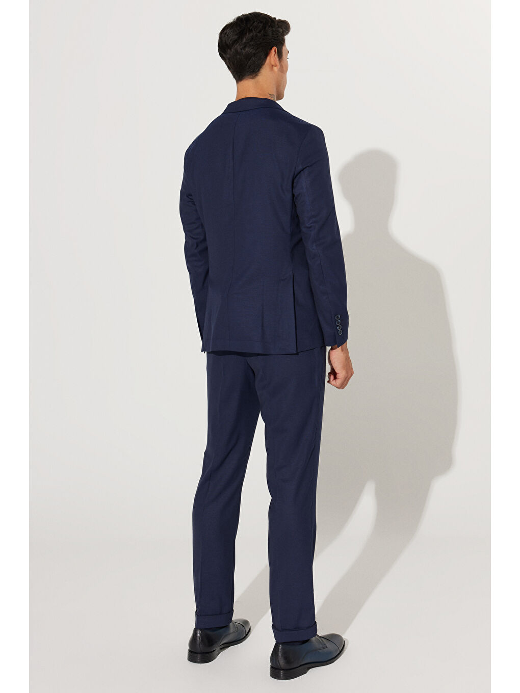 Erkek Lacivert Slim Fit Dar Kesim Mono Yaka Armürlü Takım Elbise-8