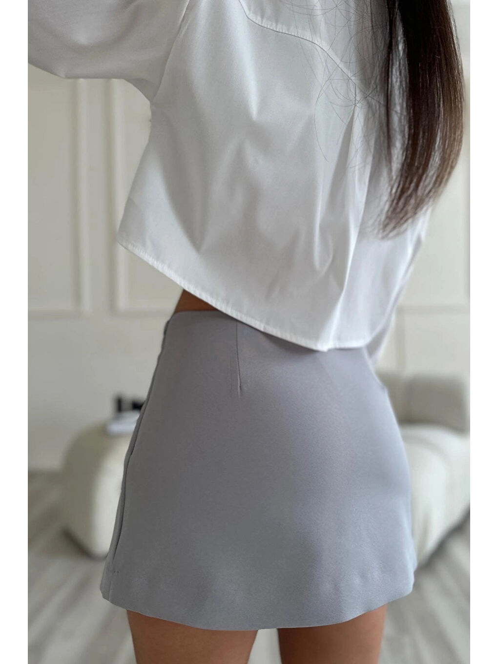 Kadın Gri Asimetrik Kesim Şort Etek HZL25S-ZK10511-3