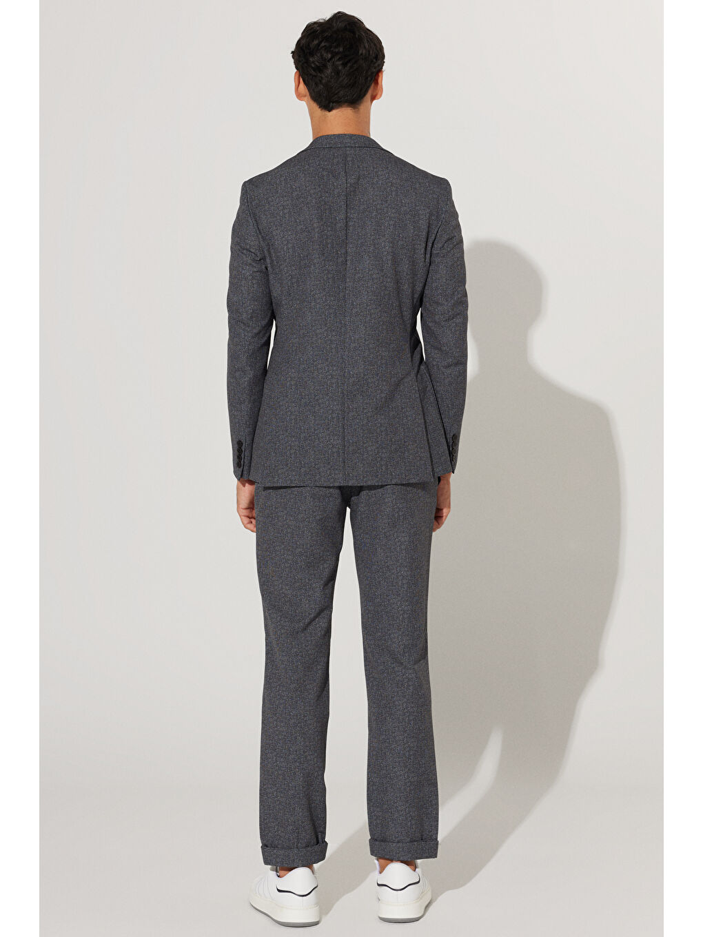 Erkek Antrasit-Beyaz Slim Fit Dar Kesim Mono Yaka Desenli Takım Elbise-1