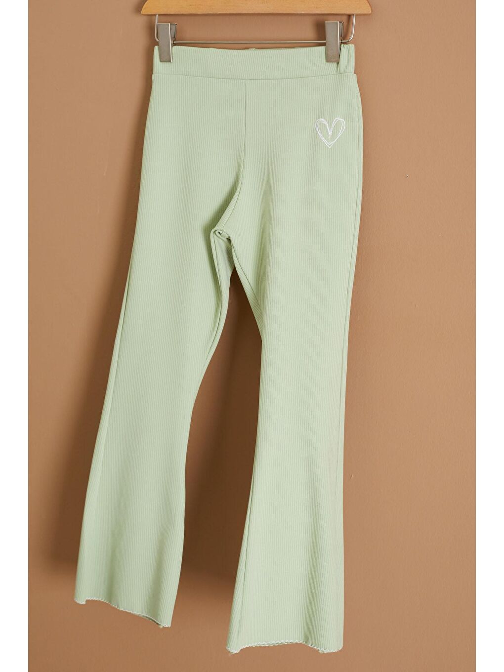 Yeşil İspanyol Paça Kalpli Kız Çocuk Fitilli Tayt 19143-1