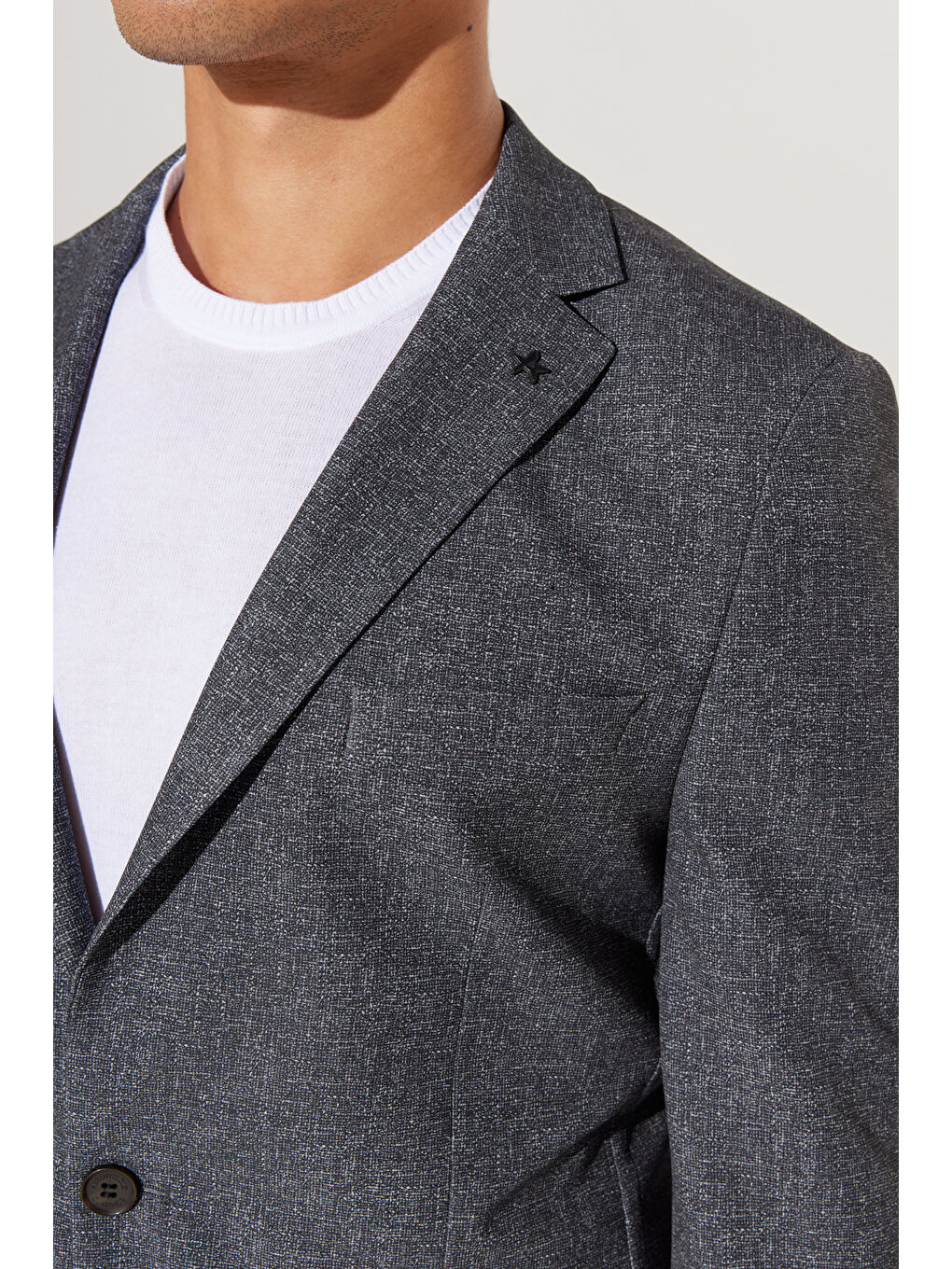 Erkek Antrasit-Beyaz Slim Fit Dar Kesim Mono Yaka Desenli Takım Elbise-6