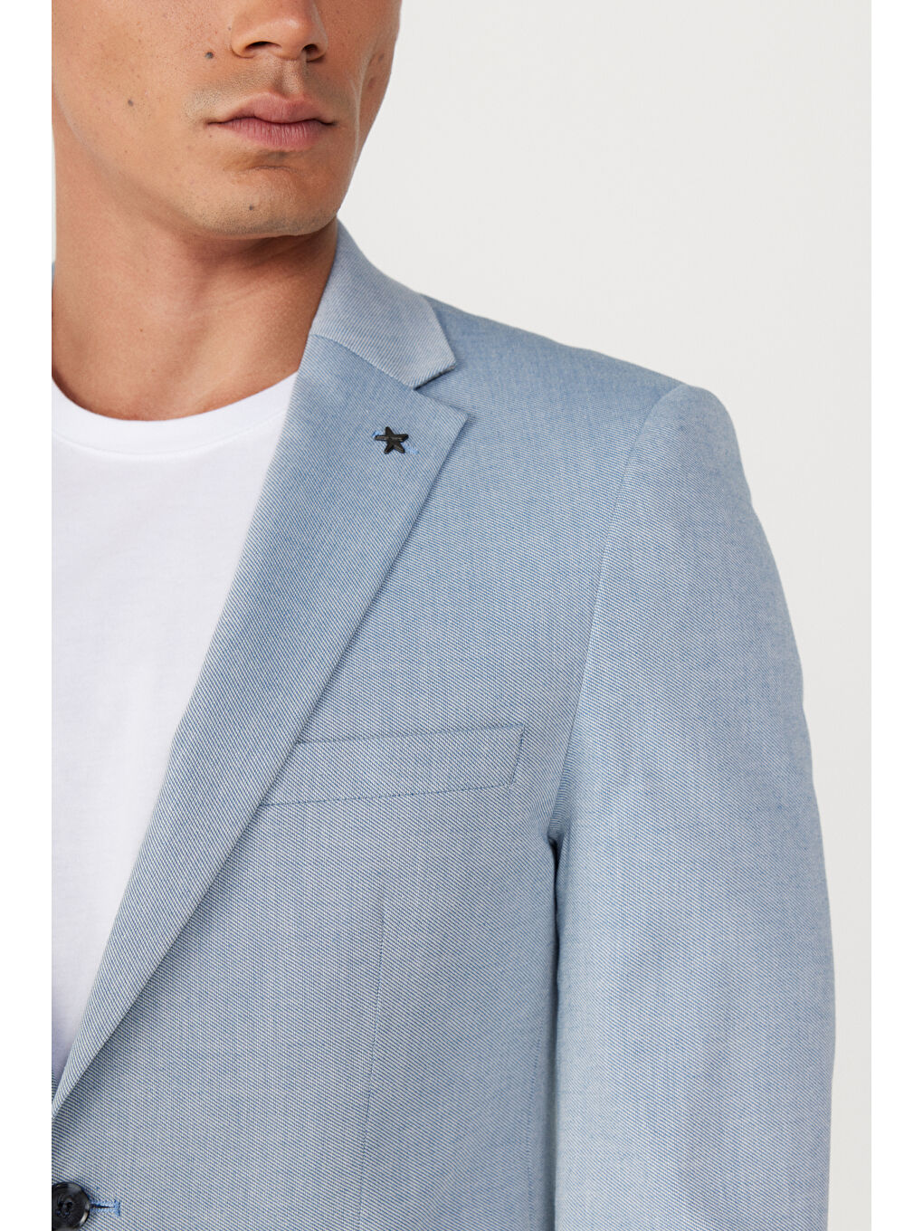 Erkek Mavi Slim Fit Dar Kesim Mono Yaka Diyagonal Desenli Pamuklu Takım Elbise-4