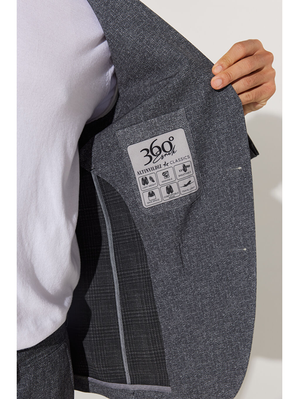 Erkek Antrasit-Beyaz Slim Fit Dar Kesim Mono Yaka Desenli Takım Elbise-7