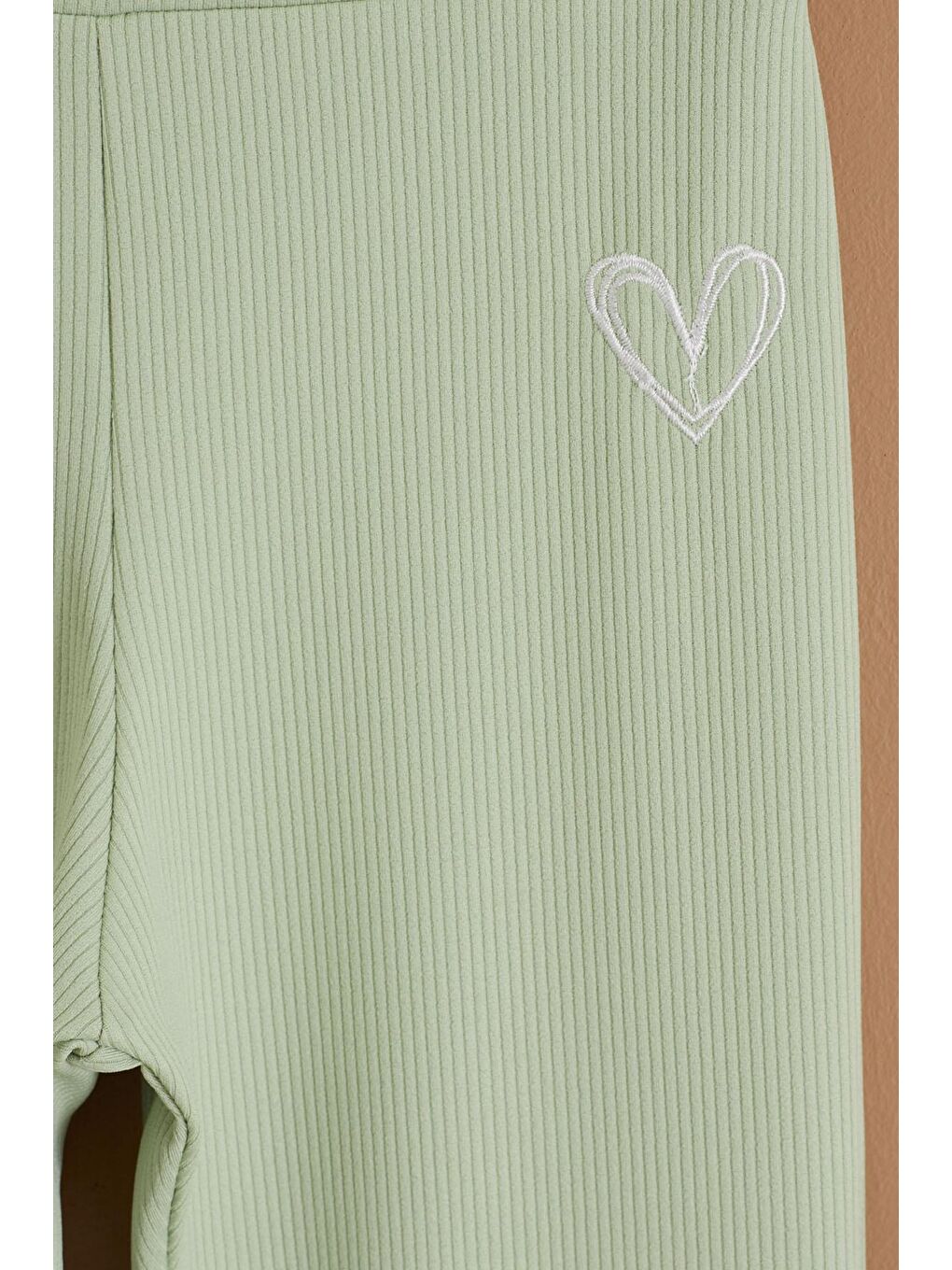 Yeşil İspanyol Paça Kalpli Kız Çocuk Fitilli Tayt 19143-3