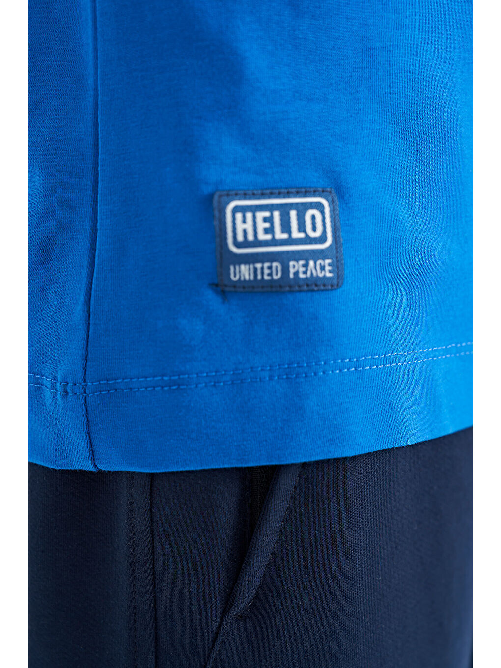 Mavi Saks Yazı Baskılı Renk Bloklu Standart Kalıp O Yaka Erkek Çocuk Tişört - 11134-6