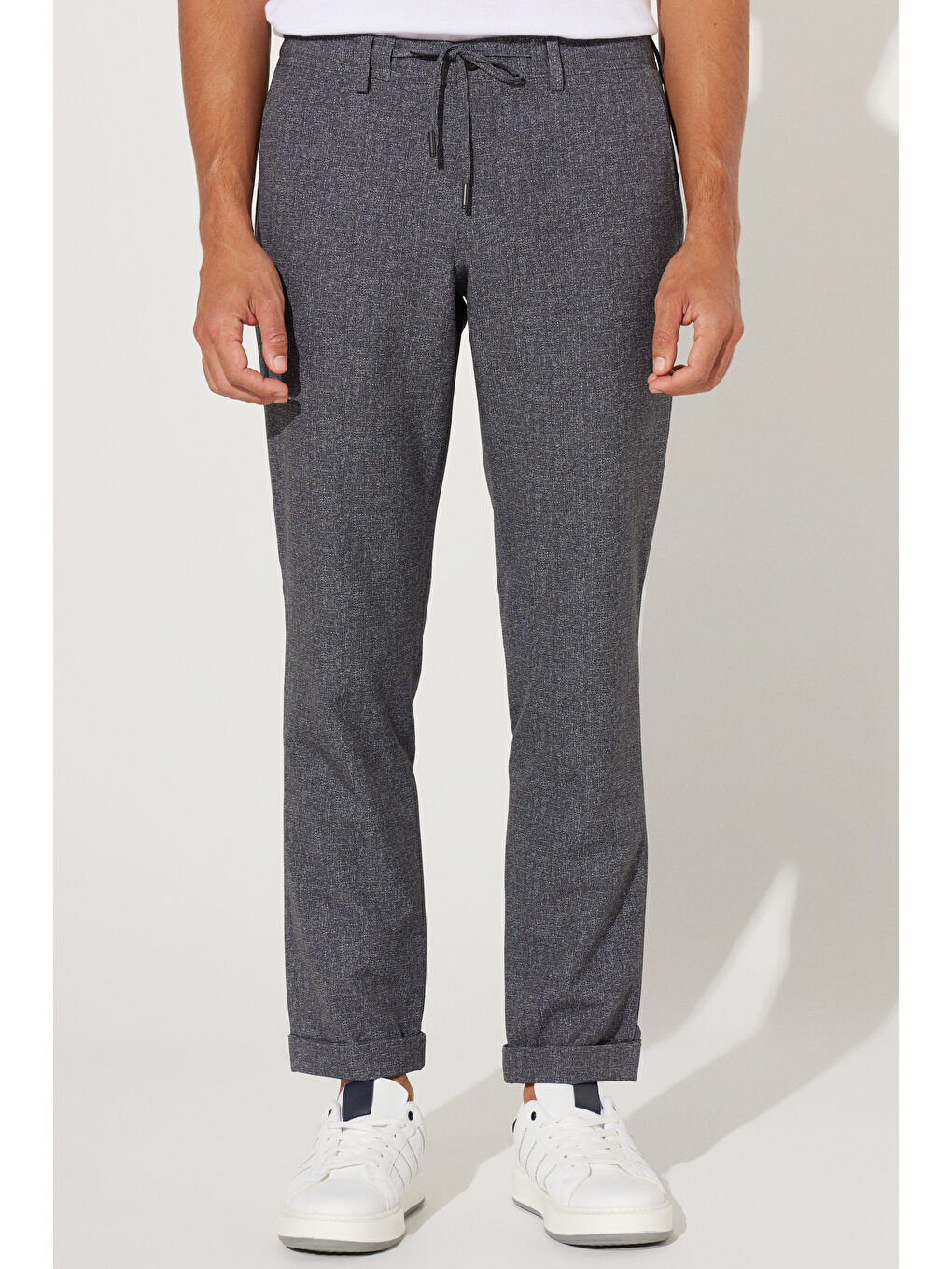 Erkek Antrasit-Beyaz Slim Fit Dar Kesim Mono Yaka Desenli Takım Elbise-8