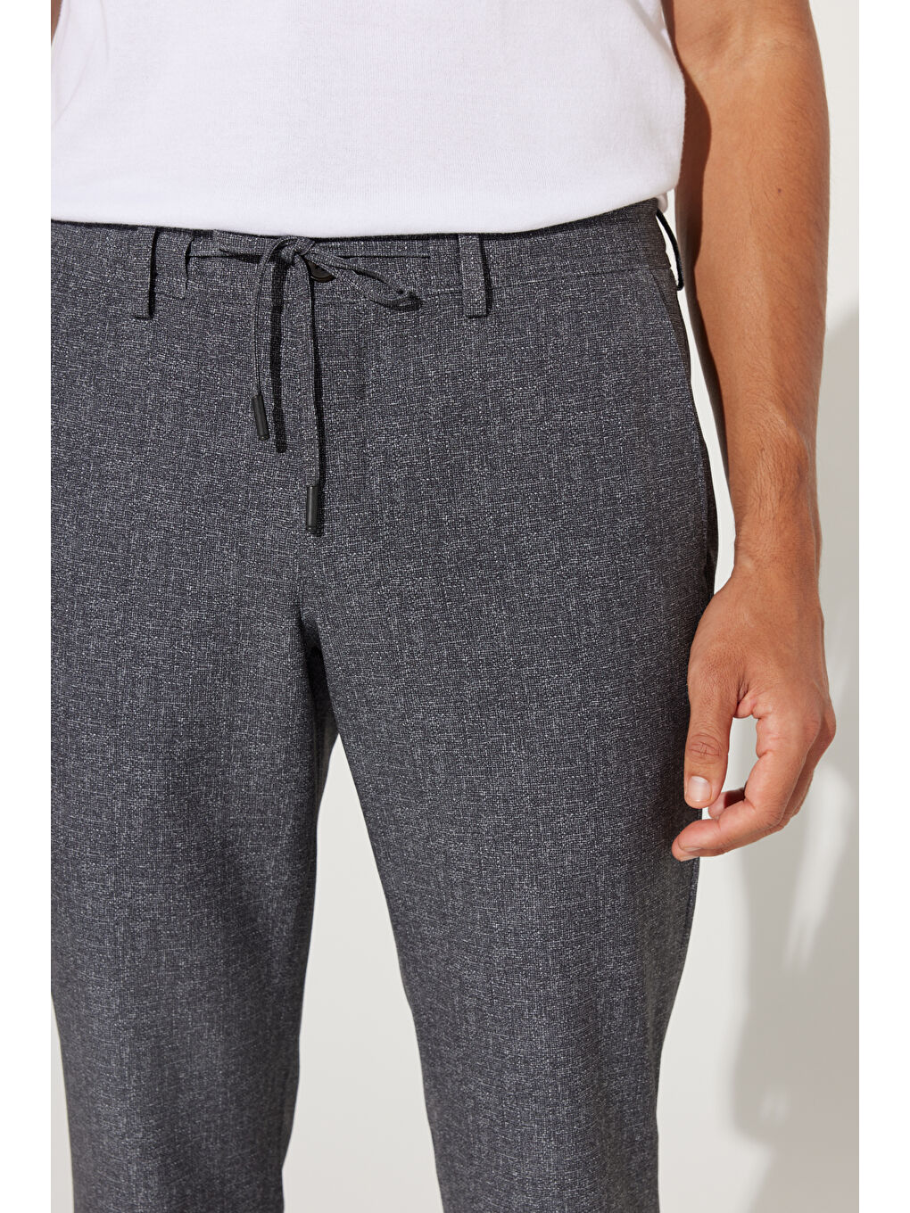 Erkek Antrasit-Beyaz Slim Fit Dar Kesim Mono Yaka Desenli Takım Elbise-9