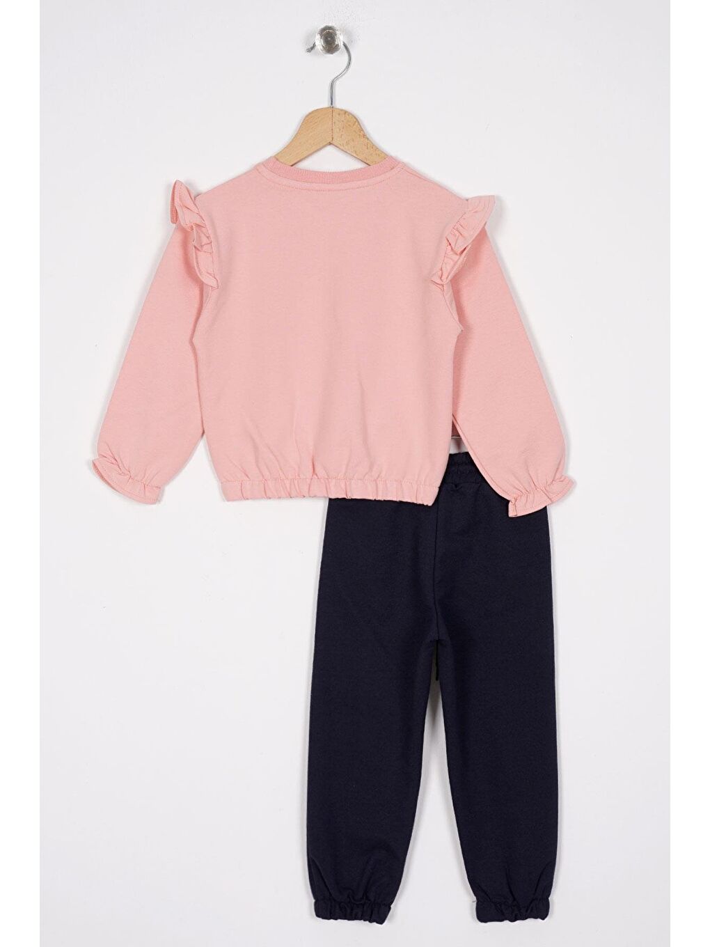 Lacivert Bisiklet Yaka Uzun Kol Pantolonu Dikiş Detaylı Somon Lacıvert Renk Kız Cocuk Esofman Takım-3
