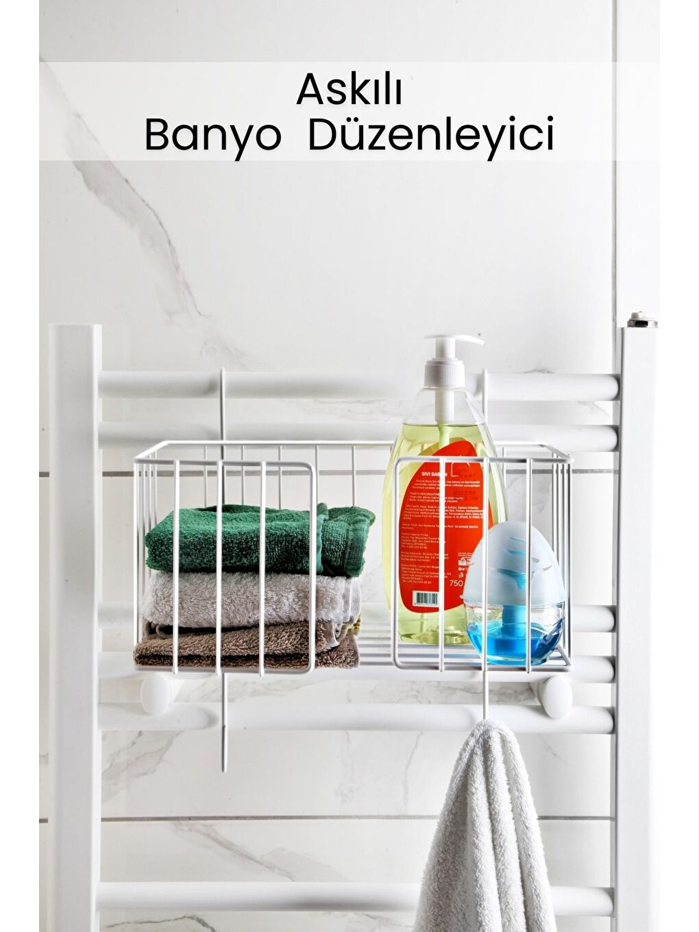 Nandy Home Beyaz Paslanmaz Metal Askılıklı Banyo Düzenleyici Şampuanlık Raf