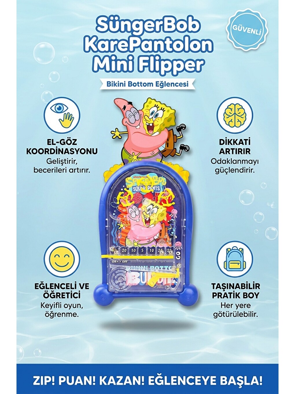 Pinball Oyunu Spongebob Nostaljik Retro Eğitici El Oyunu Pilsiz 2+ Yaş Çocuk Oyuncak