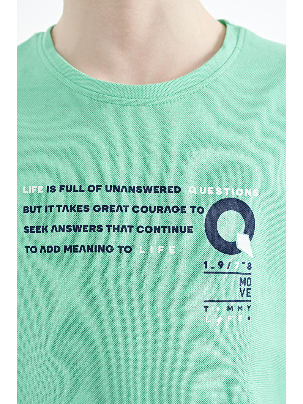 Turkuaz Su Yeşili Baskı Detaylı O Yaka Standart Kalıp Erkek Çocuk Tişört - 11145-2