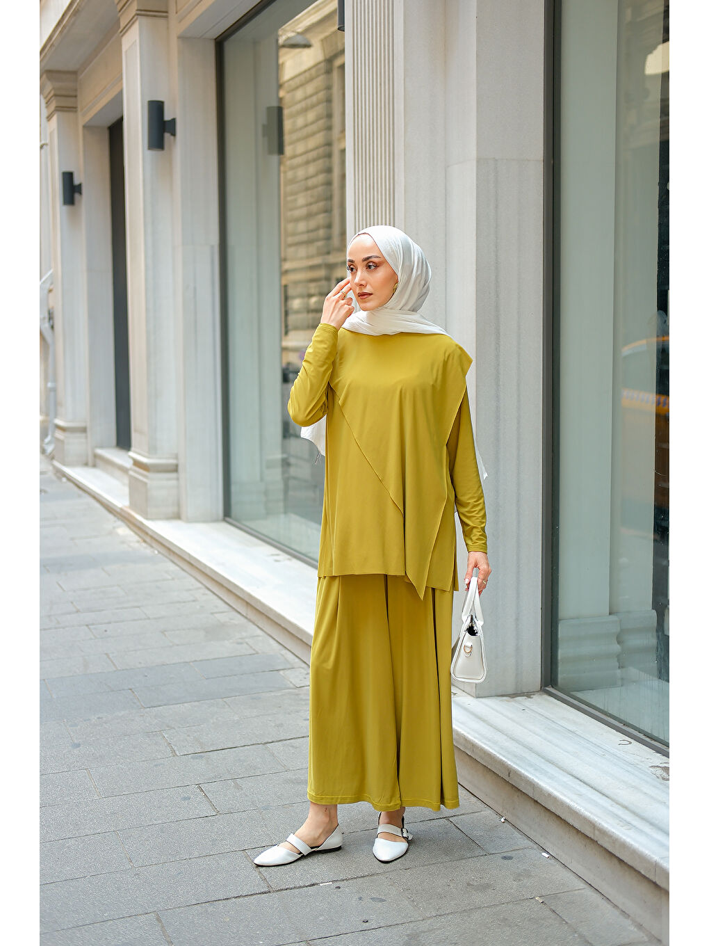 Kadın Asimetrik Salaş Takım Yağ Yeşil-1