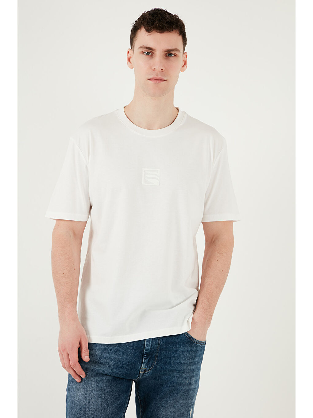 Ekru Pamuklu Regular Fit Bisiklet Yaka %100 Pamuk Tişört 5902948-1