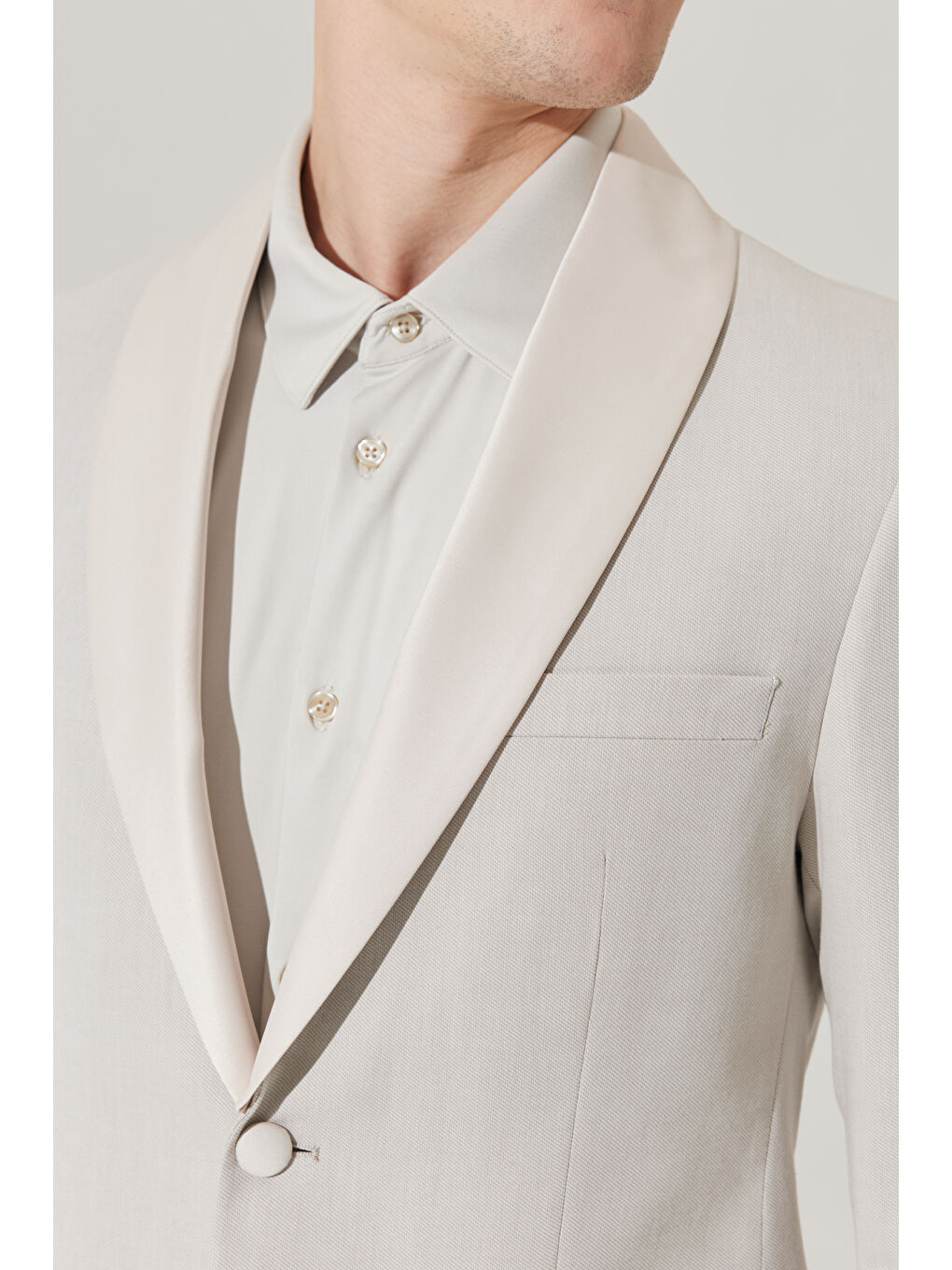 Erkek Bej Slim Fit Dar Kesim Şal Yaka Diyagonal Desenli Smokin Takım-7