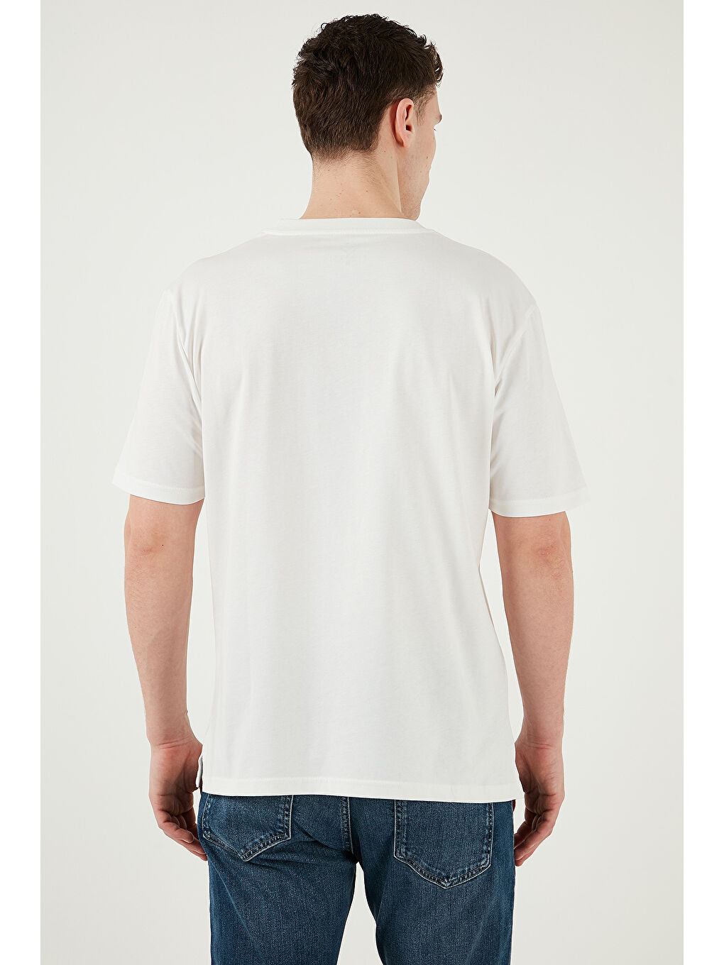 Ekru Pamuklu Regular Fit Bisiklet Yaka %100 Pamuk Tişört 5902948-6