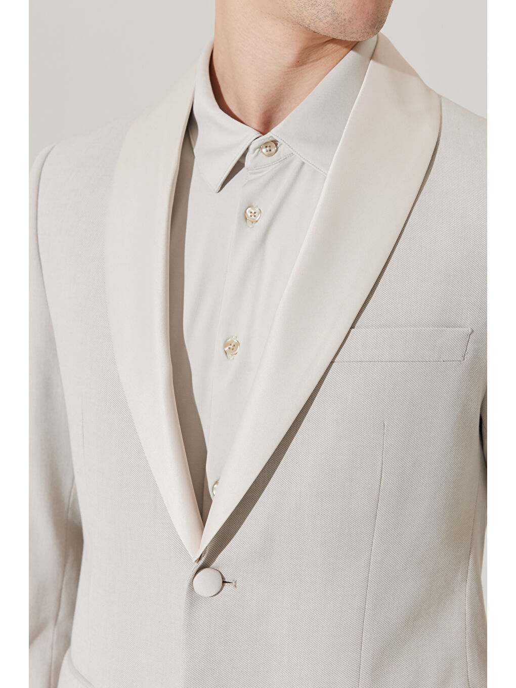 Erkek Bej Slim Fit Dar Kesim Şal Yaka Diyagonal Desenli Smokin Takım-8