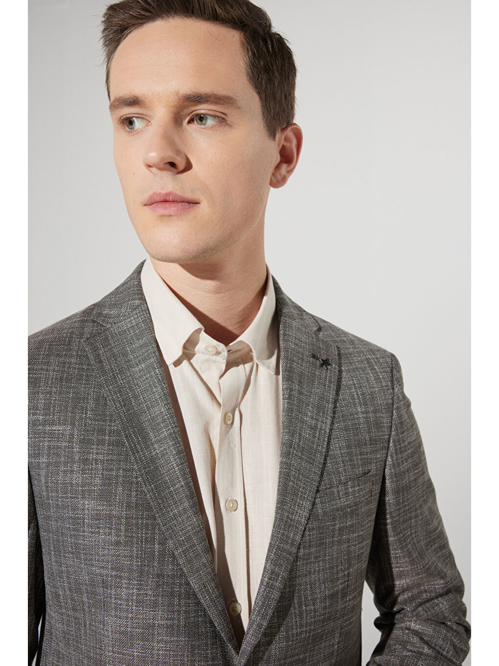 Erkek Kahverengi Slim Fit Dar Kesim Mono Yaka Desenli Takım Elbise-2