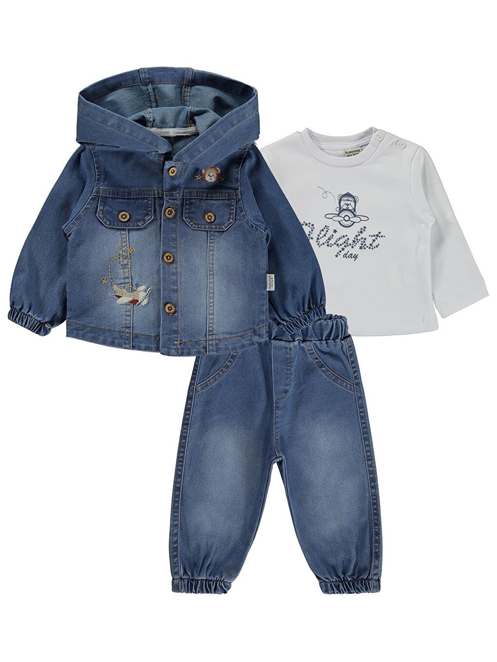 Kapüşonlu Jean 3 Lü 6-18 Ay Takım - Mavi 12-18 Ay-2
