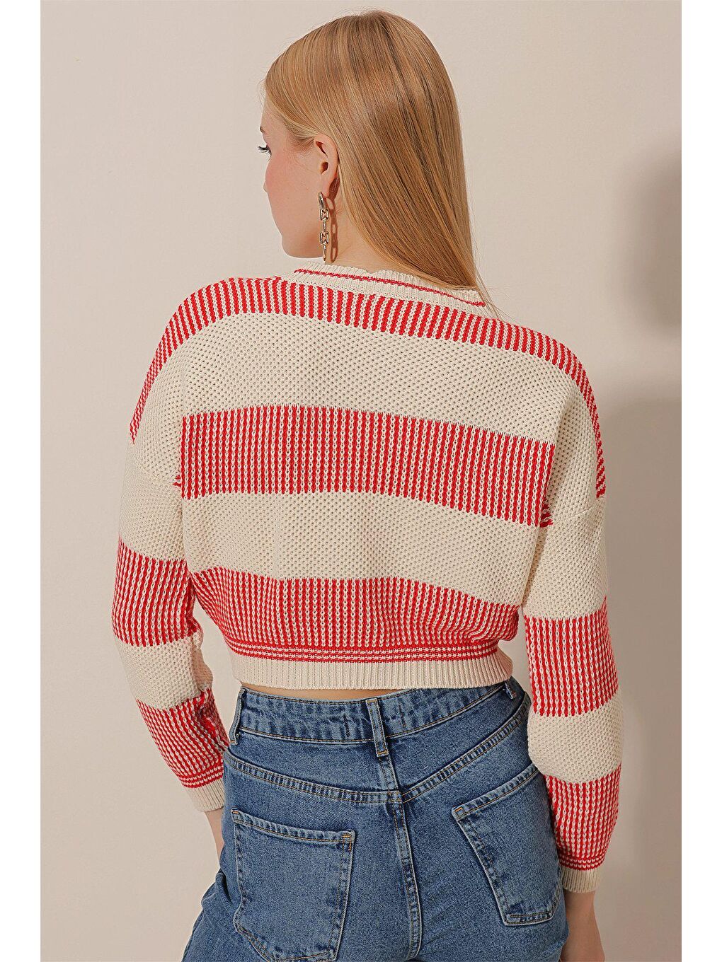 Kırmızı Pirinç Örgü Crop KAZAK-4