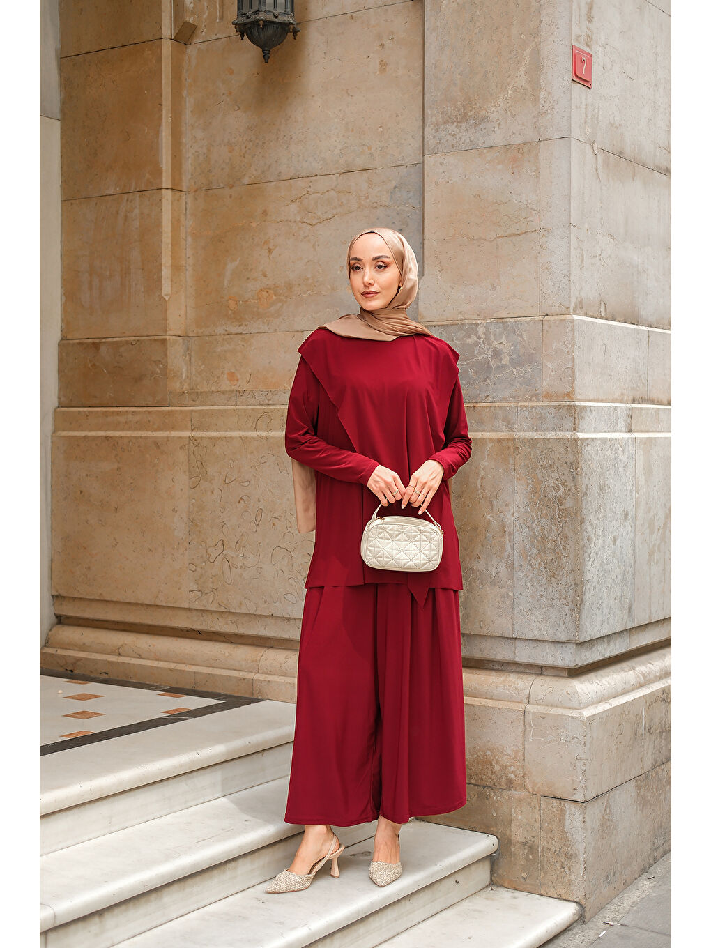 Kadın Asimetrik Salaş Takım Bordo-1