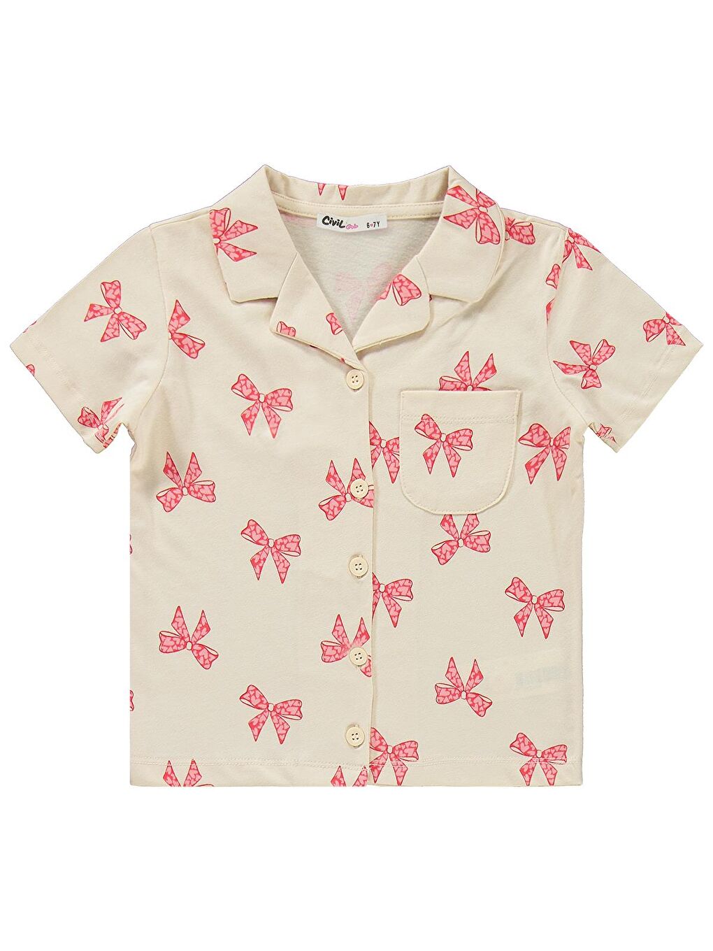 Bej Girls Fiyonk Desenli 10-13 Yaş Pijama Takımı - Fil Dişi-1