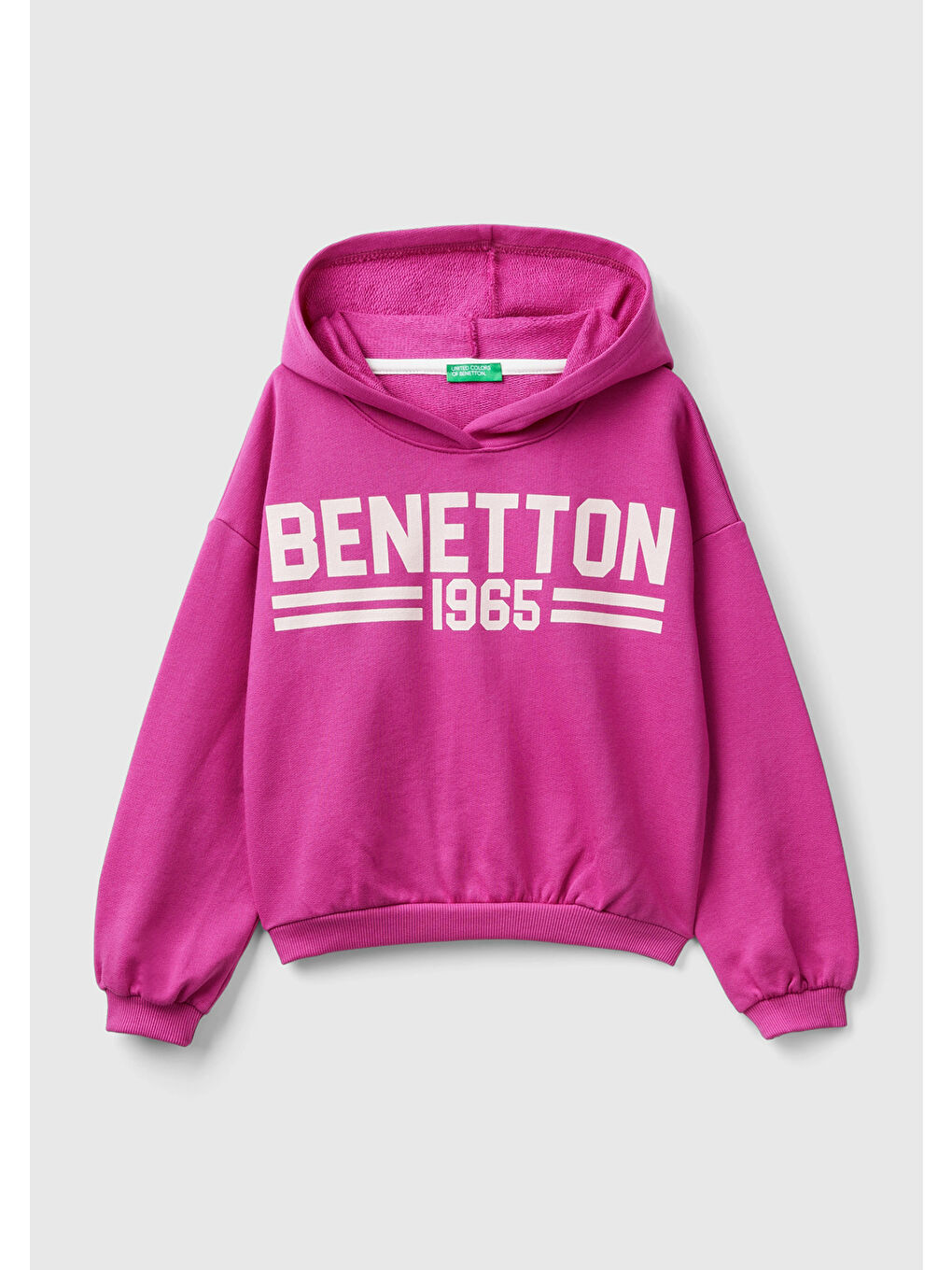 United Colors Of Benetton Kız Çocuk Fuşya Önü Su Bazlı Logo Baskılı Kapüşonlu Sweatshirt