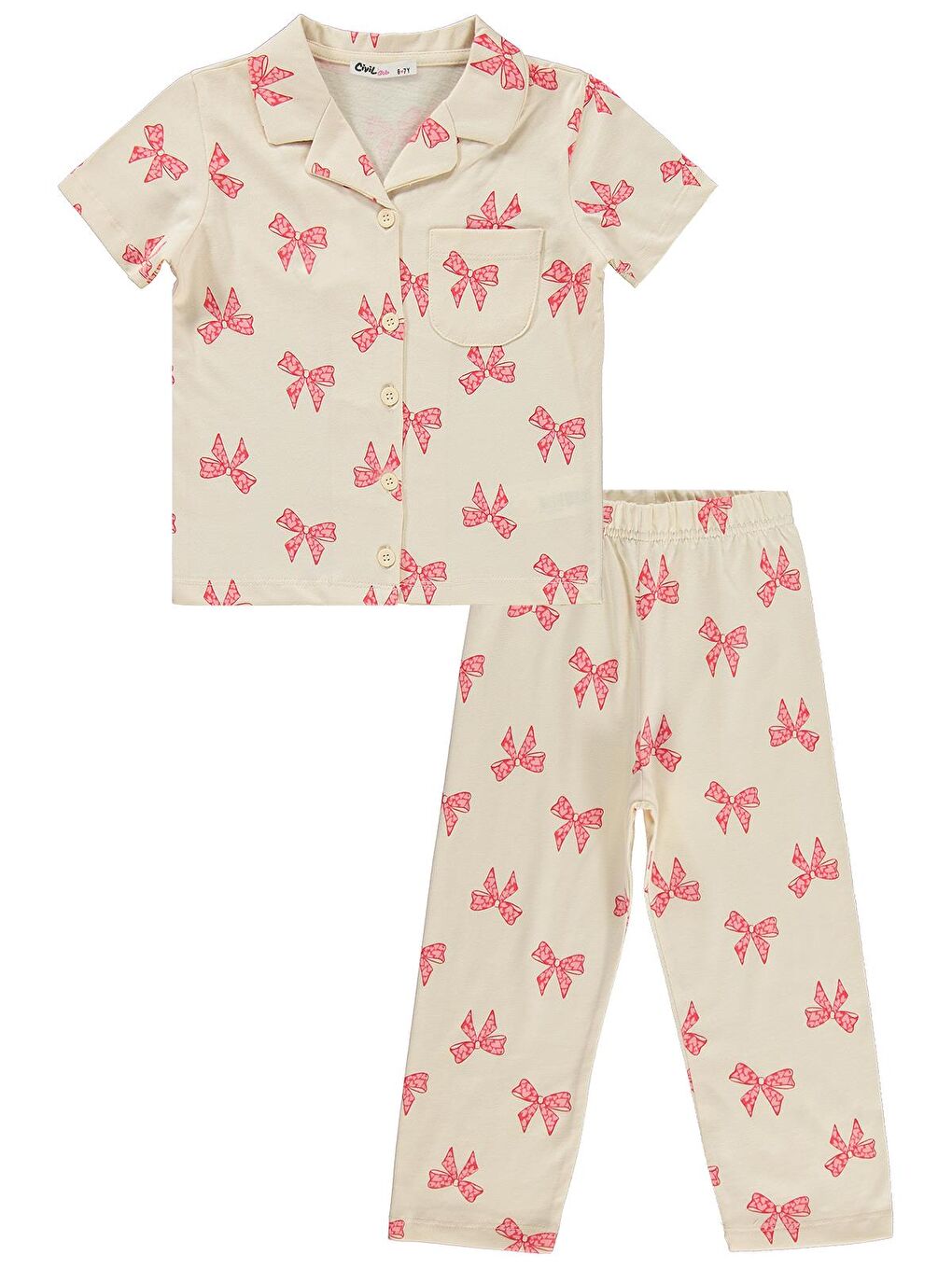 Bej Girls Fiyonk Desenli 10-13 Yaş Pijama Takımı - Fil Dişi-3