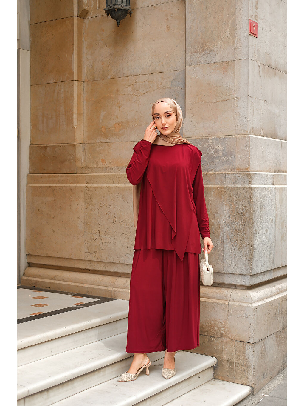 Kadın Asimetrik Salaş Takım Bordo-2