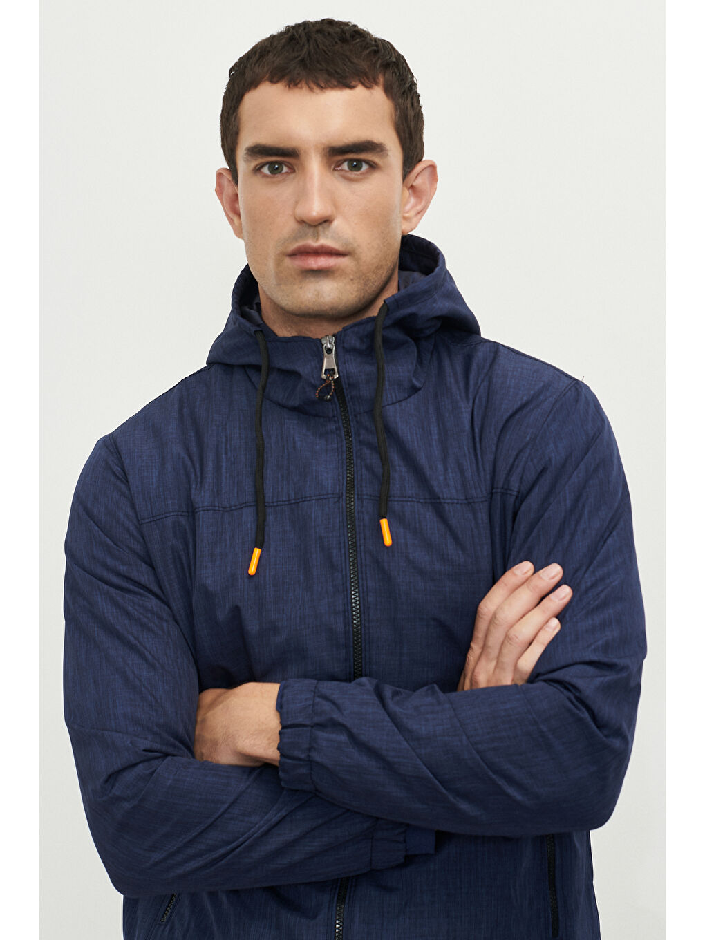 Erkek Lacivert Standart Fit Normal Kesim Dik Yaka Kapüşonlu Mont-2