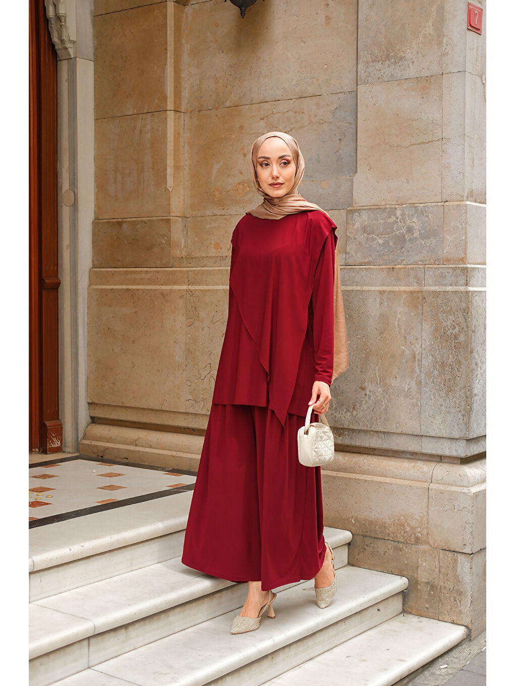 Kadın Asimetrik Salaş Takım Bordo-3