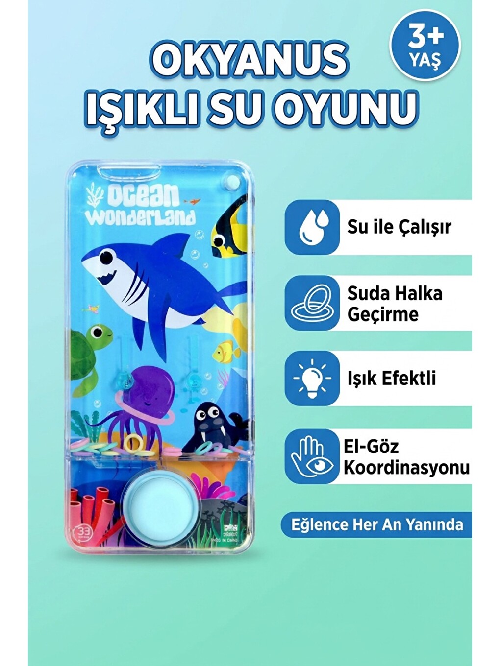 Işıklı Su Oyunu Okyanus Suda Halka Geçirme Nostaljik El Atarisi Pilsiz Su İle Çalışan 3+ Yaş Çocuk O-1