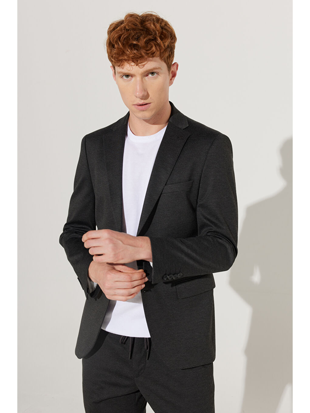 Erkek Antrasit Slim Fit Dar Kesim Mono Yaka Örme Takım Elbise-2