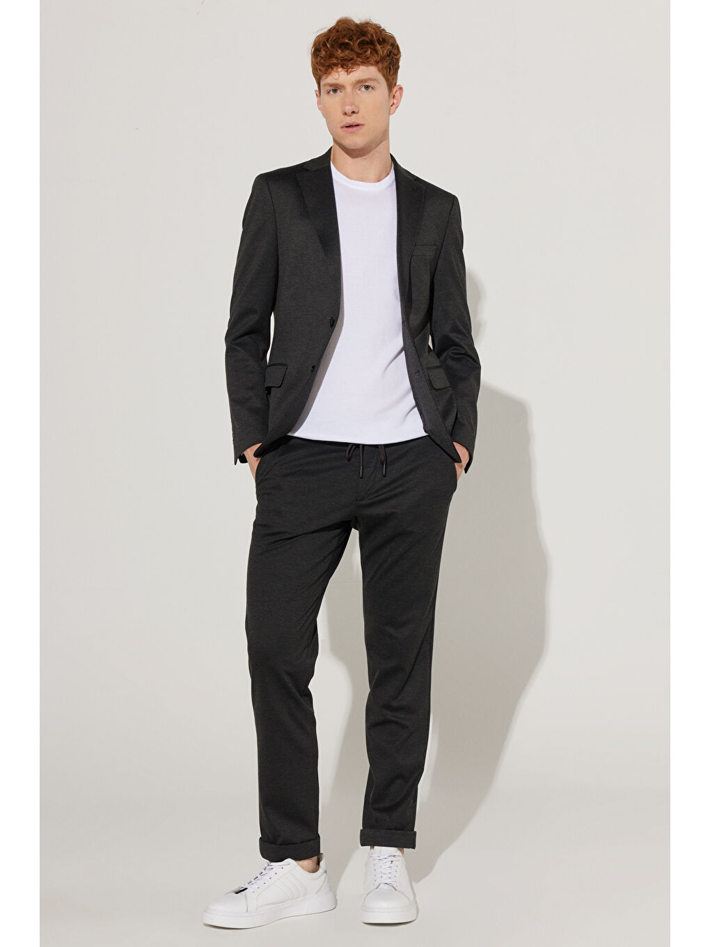 Erkek Antrasit Slim Fit Dar Kesim Mono Yaka Örme Takım Elbise-3