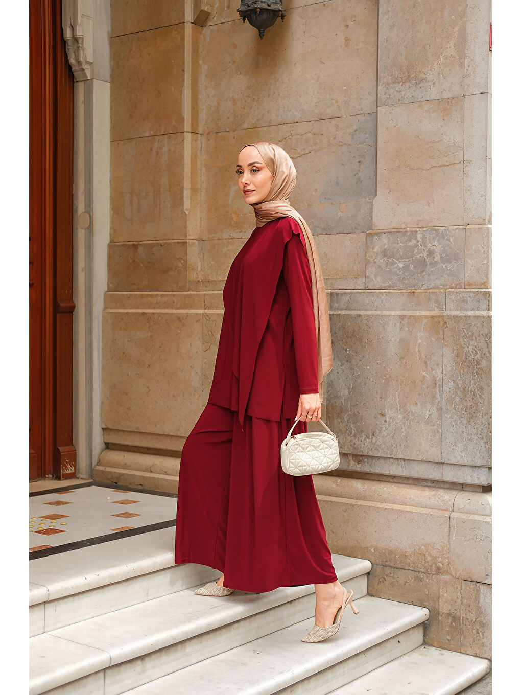 Kadın Asimetrik Salaş Takım Bordo-4