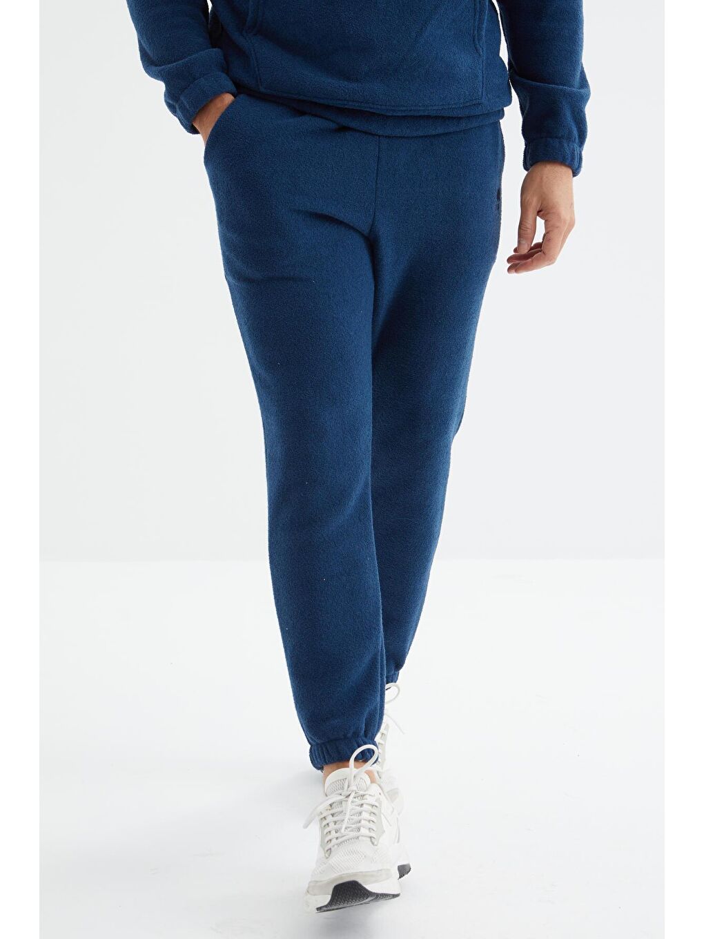 İndigo Yarım Fermuar Dik Yaka Kanguru Cepli Havlu Polar Erkek Eşofman Takım - 85195-1