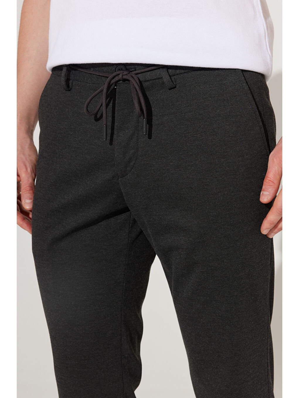 Erkek Antrasit Slim Fit Dar Kesim Mono Yaka Örme Takım Elbise-5