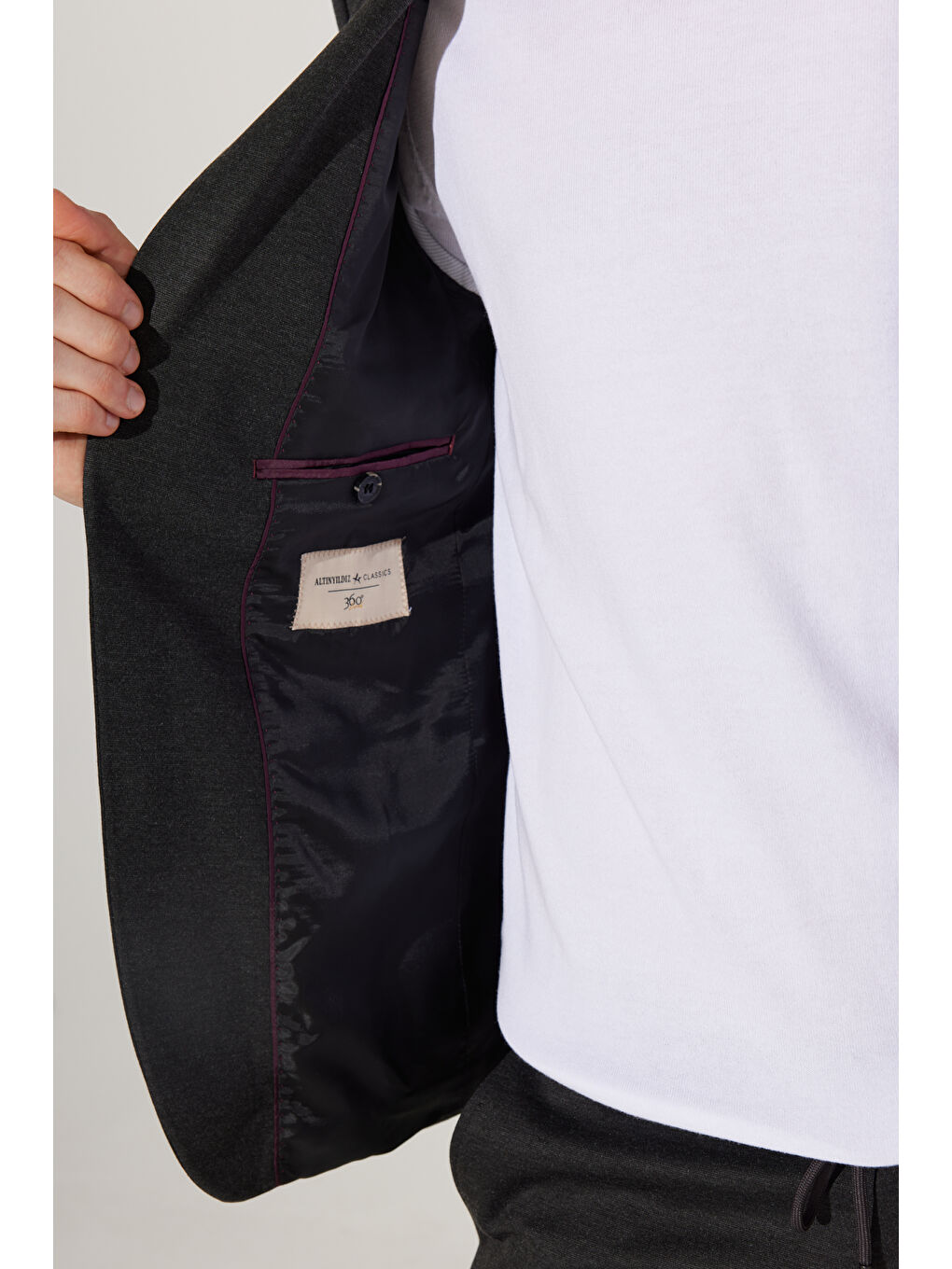 Erkek Antrasit Slim Fit Dar Kesim Mono Yaka Örme Takım Elbise-6