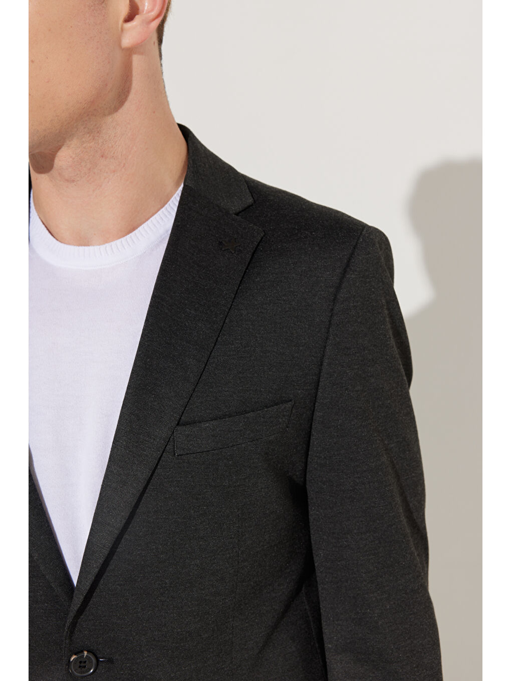 Erkek Antrasit Slim Fit Dar Kesim Mono Yaka Örme Takım Elbise-7