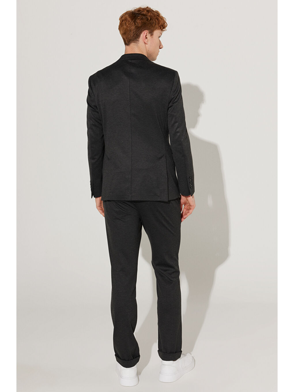 Erkek Antrasit Slim Fit Dar Kesim Mono Yaka Örme Takım Elbise-8