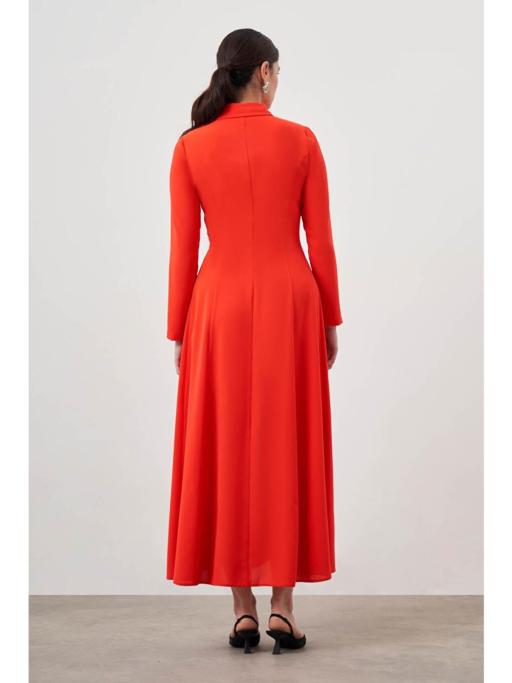 Kırmızı Pensli Nar Çiçeği Gömlek Elbise-4