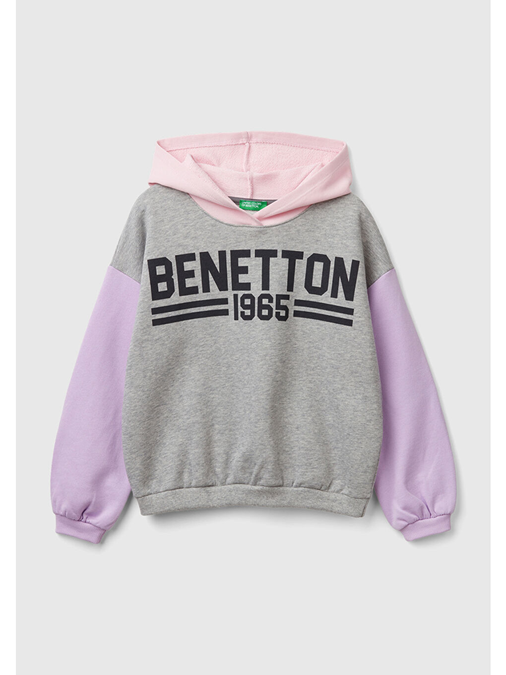 United Colors Of Benetton Kız Çocuk Gri Melanj Önü Su Bazlı Logo Baskılı Kapüşonlu Sweatshirt