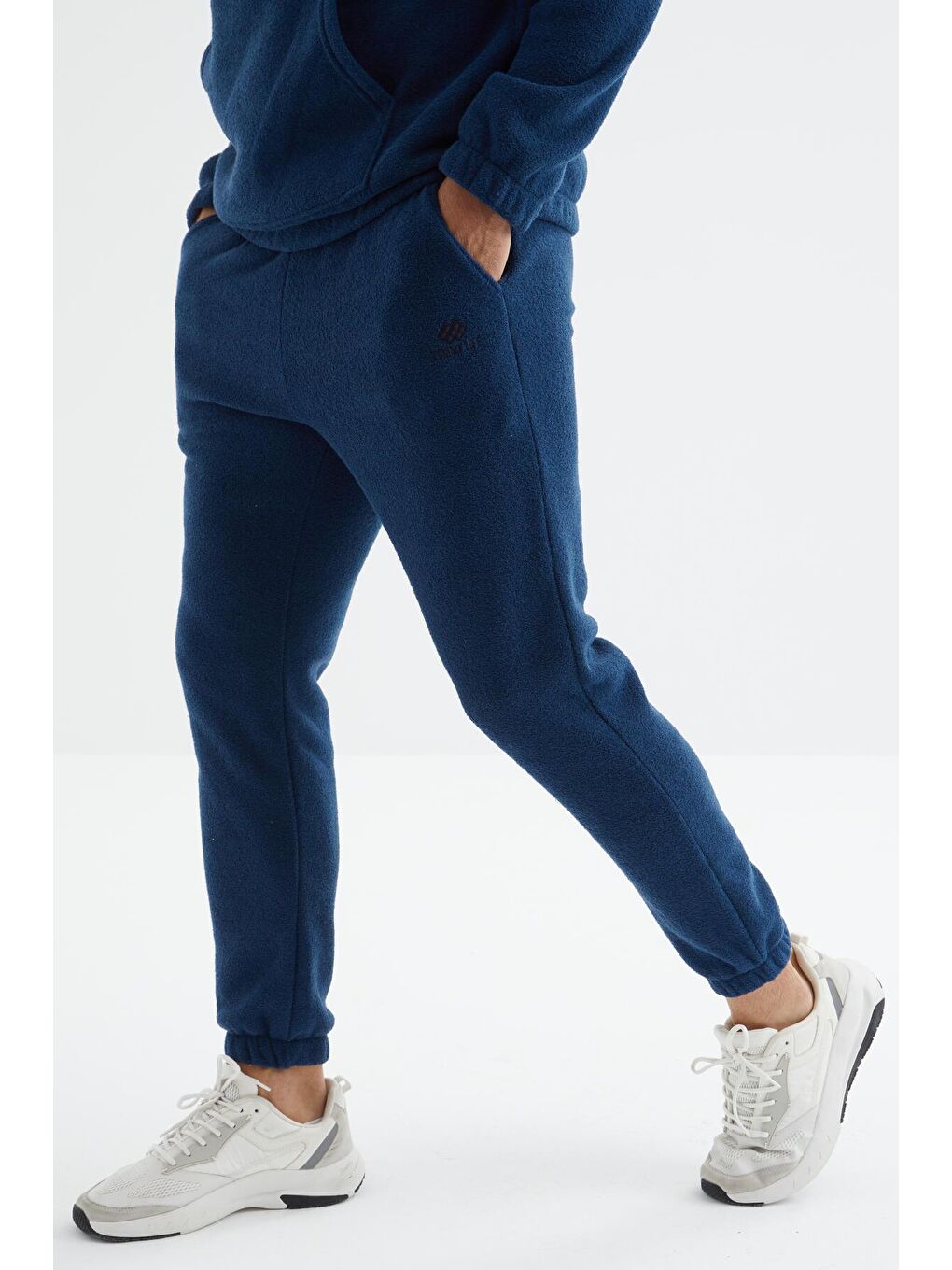 İndigo Yarım Fermuar Dik Yaka Kanguru Cepli Havlu Polar Erkek Eşofman Takım - 85195-4