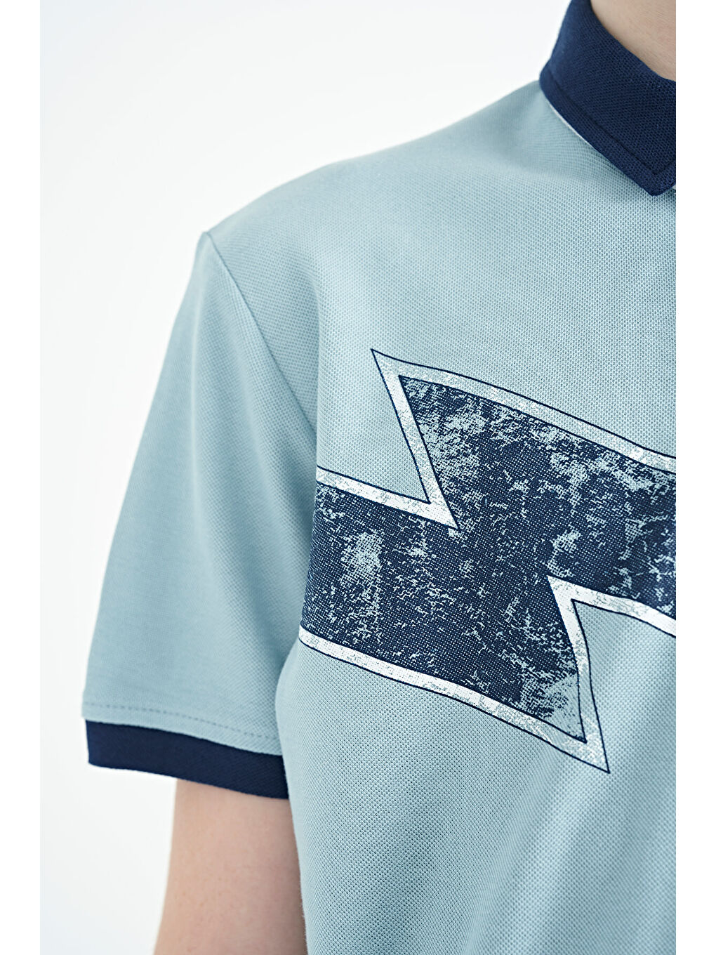 Açık Mavi Baskı Detaylı Standart Kalıp Polo Yaka Erkek Çocuk Tişört - 11154-4